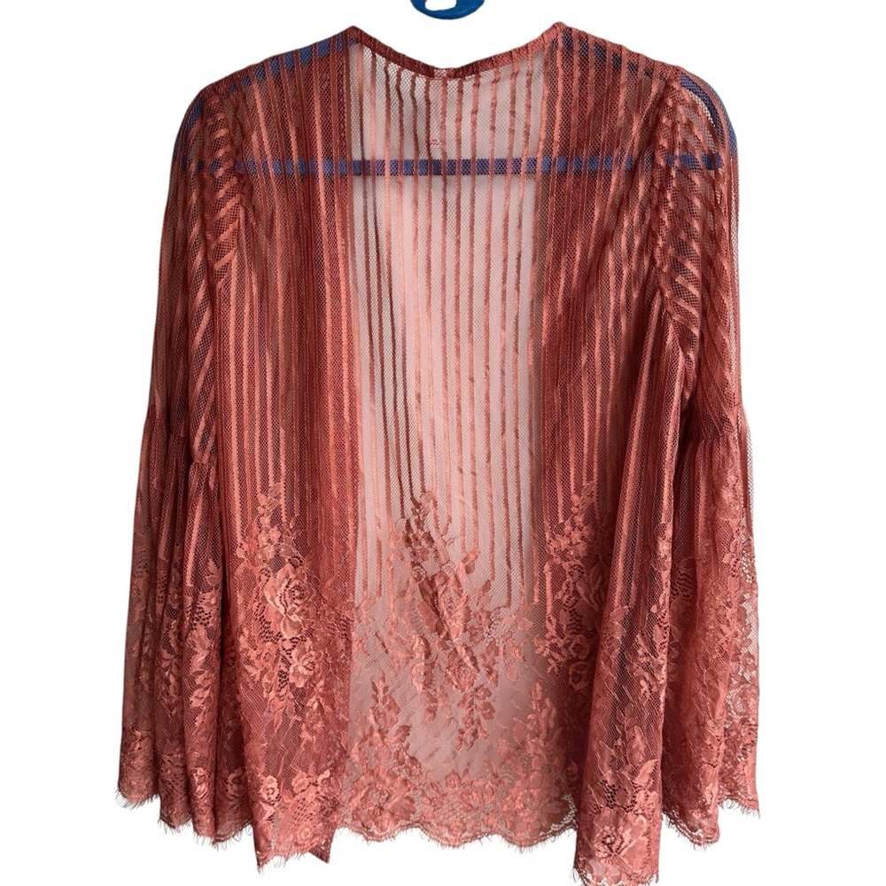 Xhilaration Burnt Rose Sheer Lace Kimono Cardigan Medium - Picture 5 of 10